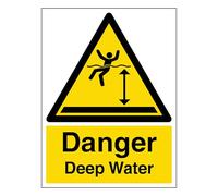 V Safety Danger Deep Waters - Portrait 300 x 400mm - 2mm Rigid Plastic Safety Sign