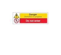 V Safety Danger Demolition In Progress/Do Not Enter - Landscape 300 x 100 mm - 2mm Rigid Plastic Safety Sign (Pack of 4)