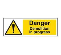 V Safety Danger, Demolition In Progress Warning Sign - 300mm x 100mm - 1mm Rigid Plastic