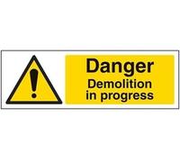 V Safety Danger, Demolition In Progress Warning Sign - 300mm x 100mm - Self Adhesive Vinyl