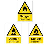 V Safety Danger Diesel Fuel Warning - Portrait 200 x 300mm - 2mm Rigid Plastic Safety Sign (Pack of 3)