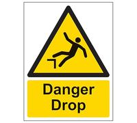 V Safety Danger Drop - Portrait 150 x 200 mm - Glow In The Dark Self Adhesive Vinyl Safety Sign