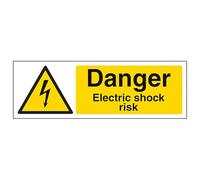 V Safety Danger Electric Shock Risk - Landscape 300 x 100 mm - Glow In The Dark Self Adhesive Vinyl Safety Sign