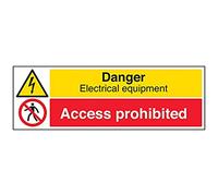 V Safety Danger, Electrical Equipment/Access Prohibited Sign - 600mm x 200mm - Self Adhesive Vinyl