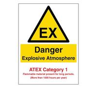 V Safety Danger Explosive Atmosphere - Atex Category 1 - Portrait 300 x 400mm - 1mm Rigid Plastic Safety Sign