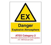 V Safety Danger Explosive Atmosphere - Atex Category 2 - Portrait 150 x 200mm - 2mm Rigid Plastic Safety Sign