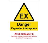 V Safety Danger Explosive Atmosphere - Atex Category 3 - Portrait 200 x 300mm - 1mm Rigid Plastic Safety Sign