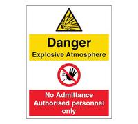 V Safety Danger Explosive Atmosphere/No Admittance - Portrait 200 x 300 mm - Self Adhesive Vinyl Safety Sign