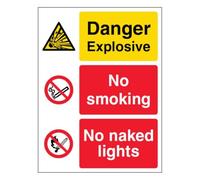 V Safety Danger Explosive/No Smoking/No Naked Lights - Portrait 150 x 200mm - 1mm Rigid Plastic Safety Sign