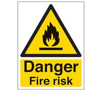 V Safety Danger Fire Risk - Portrait 200 x 300 mm - Self Adhesive Vinyl - Aluminium Effect Safety Sign