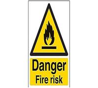 V Safety Danger, Fire Risk Warning Fire And Flammable Sign - 150mm x 200mm - 1mm Rigid Plastic