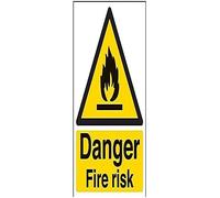 V Safety Danger, Fire Risk Warning Fire And Flammable Sign - 150mm x 200mm - Self Adhesive Vinyl