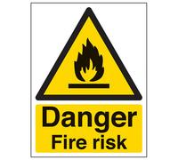 V Safety Danger Fire Risk Warning Flammable Sign - Rigid Plastic 150X200mm (X3)