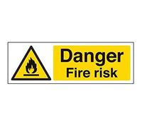 V Safety Danger, Fire Risk Warning Sign - 300mm x 100mm - Self Adhesive Vinyl