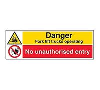 V Safety Danger fork Lift Trucks Operating No Unauthorised Entry Sign - Landscape - 600 mm x 200 mm - Self Adhesive Vinyl Safety Sign