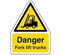 V Safety Danger Fork Lift Trucks - Shaped Sign 150 x 200mm - 2mm Rigid Plastic Safety Sign