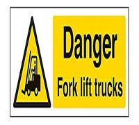 V Safety Danger Fork Lift Trucks Warning Sign - 300mm x 100mm - Self Adhesive Vinyl