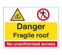 V Safety Danger/Fragile Roof/No Unauthorised Access-800x600mm 3mm Aluminium Composite With Anti-Graffiti Coating & Fixing Channel Safety Sign