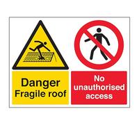 V Safety Danger Fragile Roof/No Unauthorised Access - Large Landscape 600 x 450 mm - 3mm Aluminium Composite Safety Sign