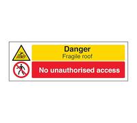 V Safety Danger Fragile Roof/No Unauthorised - Landscape 600 x 200 mm - 2mm Super-Tough Rigid Plastic Safety Sign
