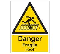 V Safety Danger Fragile Roof - Portrait 200 x 300 mm - Glow In The Dark 1mm Rigid Plastic Safety Sign