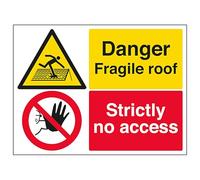 V Safety Danger Fragile Roof/Strictly No Access 400 x 300 mm - 1mm Rigid Plastic Safety Sign