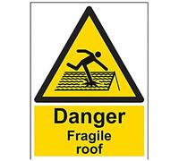 V Safety Danger Fragile Roof Warning Sign - 300mm x 400mm - 1mm Rigid Plastic