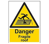 V Safety Danger Fragile Roof Warning Sign - 300mm x 400mm - Self Adhesive Vinyl