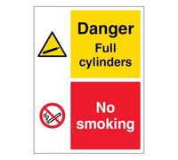 V Safety Danger Full Cylinders/No Smoking - Portrait 150 x 200mm - 1mm Rigid Plastic Safety Sign
