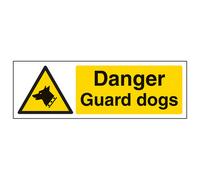 V Safety Danger Guard Dogs Warning Sign - 1mm Rigid Plastic - 450X150mm (X3)