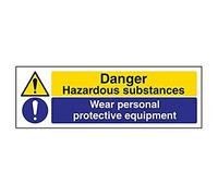 V Safety Danger Hazardous Substances, Wear Personal Protective Equipment Warning Sign - 300mm x 100mm - 1mm Rigid Plastic
