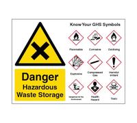V Safety Danger Hazardous Waste Storage Guidance - Large Landscape 600 x 450 mm - 2mm Rigid Plastic Safety Sign