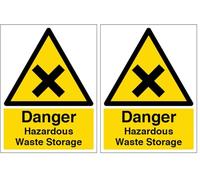 V Safety Danger Hazardous Waste Storage - Portrait 200 x 300mm - 2mm Rigid Plastic Safety Sign (Pack of 2)