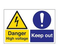 V Safety Danger High Voltage/Keep Out 400 x 300 mm - 1mm Rigid Plastic Safety Sign