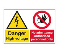 V Safety Danger High Voltage/No Admittance Authorised Personnel Only 300 x 200 mm - 1mm Rigid Plastic Safety Sign