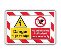 V Safety Danger High Voltage/No Admittance Authorised Personnel Only - ExtraViz 350 x 250 mm - Glow In The Dark Self Adhesive Vinyl Safety Sign