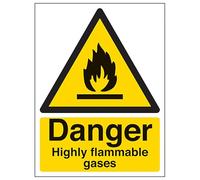 V Safety Danger Highly Flammable Gases - Portrait 200 x 300mm - 2mm Rigid Plastic Safety Sign