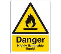 V Safety Danger Highly Flammable Liquid - Portrait 150 x 200 mm - Glow In The Dark 1mm Rigid Plastic Safety Sign