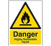 V Safety Danger, Highly Flammable Liquid Warning Sign - 150mm x 200mm - Self Adhesive Vinyl