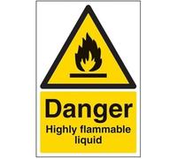 V Safety Danger, Highly Flammable Liquid Warning Sign - 200mm x 300mm - Self Adhesive Vinyl