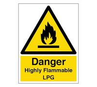 V Safety Danger Highly Flammable LPG - Portrait 150 x 200mm - 1mm Rigid Plastic Safety Sign