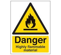V Safety Danger Highly Flammable Material - Portrait 150 x 200mm - 2mm Rigid Plastic Safety Sign