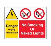 V Safety Danger Highly Flammable/No Smoking/Naked Lights - Landscape 400 x 300 mm - 3mm Aluminium Composite Safety Sign