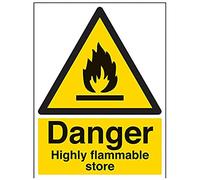 V Safety Danger, Highly Flammable Store Warning Sign - 300mm x 400mm - 1mm Rigid Plastic
