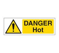 V Safety Danger Hot - Landscape 300 x 100 mm - Glow In The Dark Self Adhesive Vinyl Safety Sign