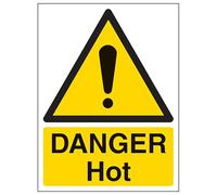 V Safety Danger Hot - Portrait 200 x 300 mm - Glow In The Dark Self Adhesive Vinyl Safety Sign