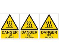 V Safety Danger Hot Surface - Portrait 150 x 200mm - 2mm Rigid Plastic Safety Sign (Pack of 3)