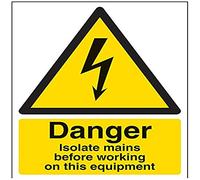 V Safety Danger, Isolate Mains Before Working On This Equipment Warning Sign - 150mm x 200mm - Self Adhesive Vinyl