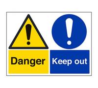 V Safety Danger Keep Out - Warning Building Sign Rigid Plastic 600X450mm (X3)