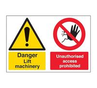 V Safety Danger Lift Machinery Unauthorised Access Prohibited 300 x 200 mm - Glow In The Dark Self Adhesive Vinyl Safety Sign